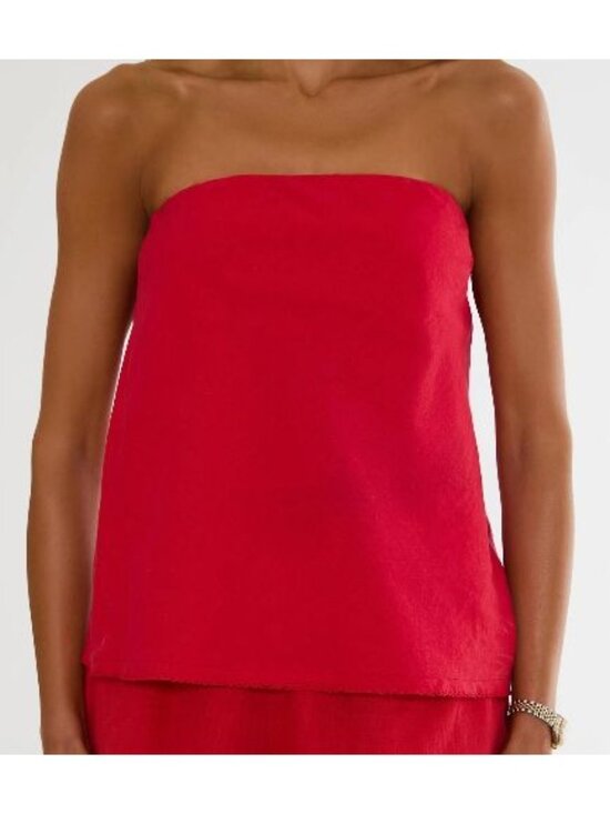 Beach Riot Tops - Beach Riot Celeste Strapless Top Red Size XL Linen Cotton Blend Resortwear Flowy